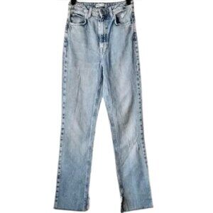 Zara High Waist Skinny Straight Raw Split Hem Jeans 4 Light Wash 25x30
